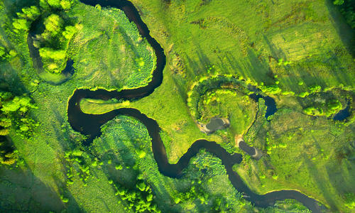 carbon footprint verification aerial view of a water stream