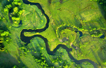 carbon footprint verification aerial view of a water stream